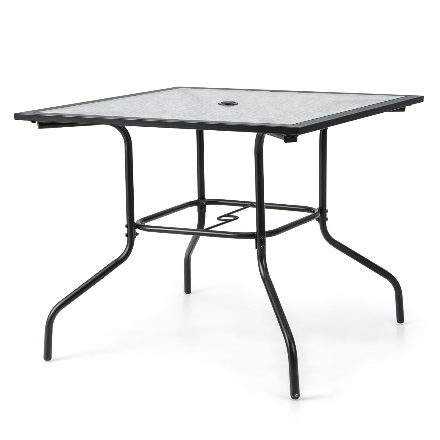 35 x 35 Inch Patio Dining Table with 1.5 Inch Umbrella Hole without Umbrella, Black Patio Dining Tables at Gallery Canada