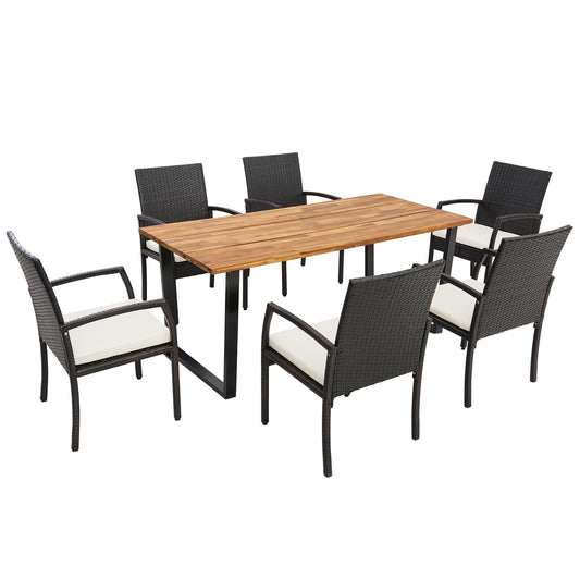 7 Piece Patio Rattan Dining Set, L-Shaped Handrail, Umbrella Hole Patio Dining Sets Options at Gallery Canada