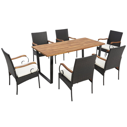 7 Pieces Patio Rattan Dining Set with 2 Inches Umbrella Hole-Curved Handrail, Multicolor Patio Dining Sets Mix Brown, Off White, Natural, Black at Gallery Canada