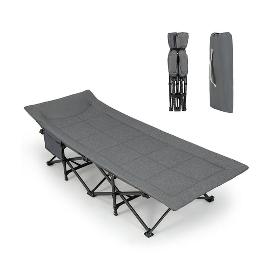 Folding Camping Cot with Carry Bag Cushion and Headrest, Gray