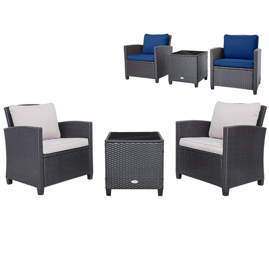3 Pieces Rattan Patio Furniture Set with Washable Cushion, Dark Blue - Gallery Canada