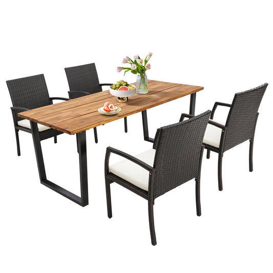 5 Pieces Patio Rattan Dining Set with Umbrella Hole and Seat Cushions, Multicolor Patio Dining Sets at Gallery Canada