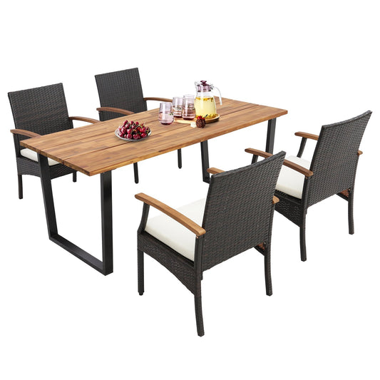 5 Pieces Patio Wicker Chair and Dining Table Set with 2 Inch Umbrella Hole, Multicolor - Gallery Canada