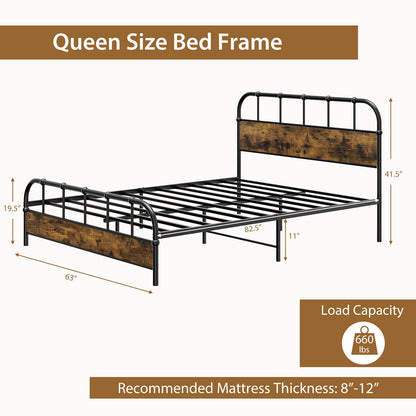 Queen Size Industrial Metal Platform Bed Frame Headboard Mattress Foundation-Queen Size, Black Simple Bed Frame at Gallery Canada