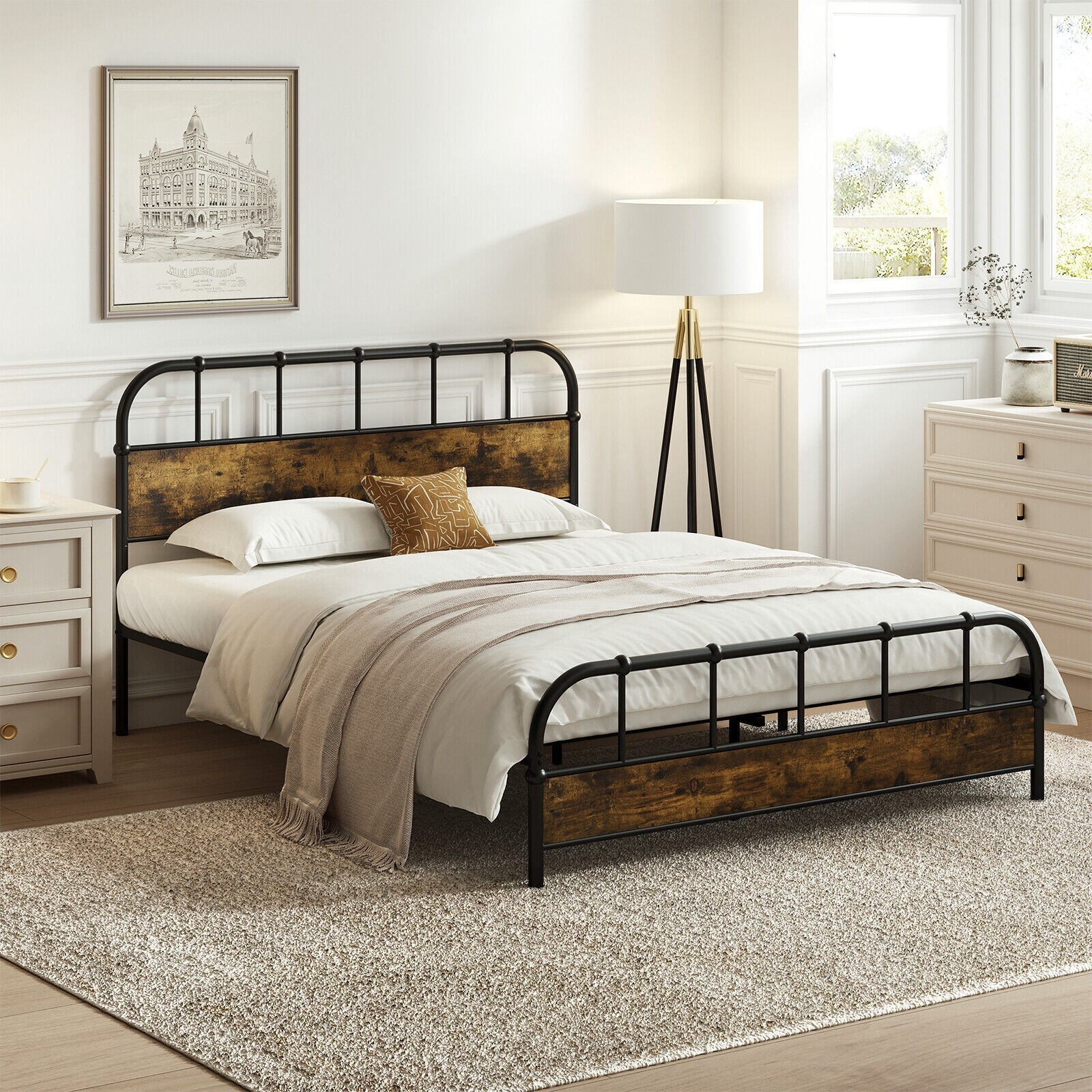 Queen Size Industrial Metal Platform Bed Frame Headboard Mattress Foundation-Queen Size, Black Simple Bed Frame at Gallery Canada
