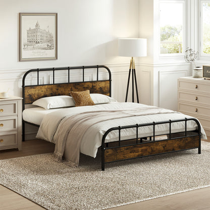 Queen Size Industrial Metal Platform Bed Frame Headboard Mattress Foundation-Queen Size, Black Simple Bed Frame at Gallery Canada