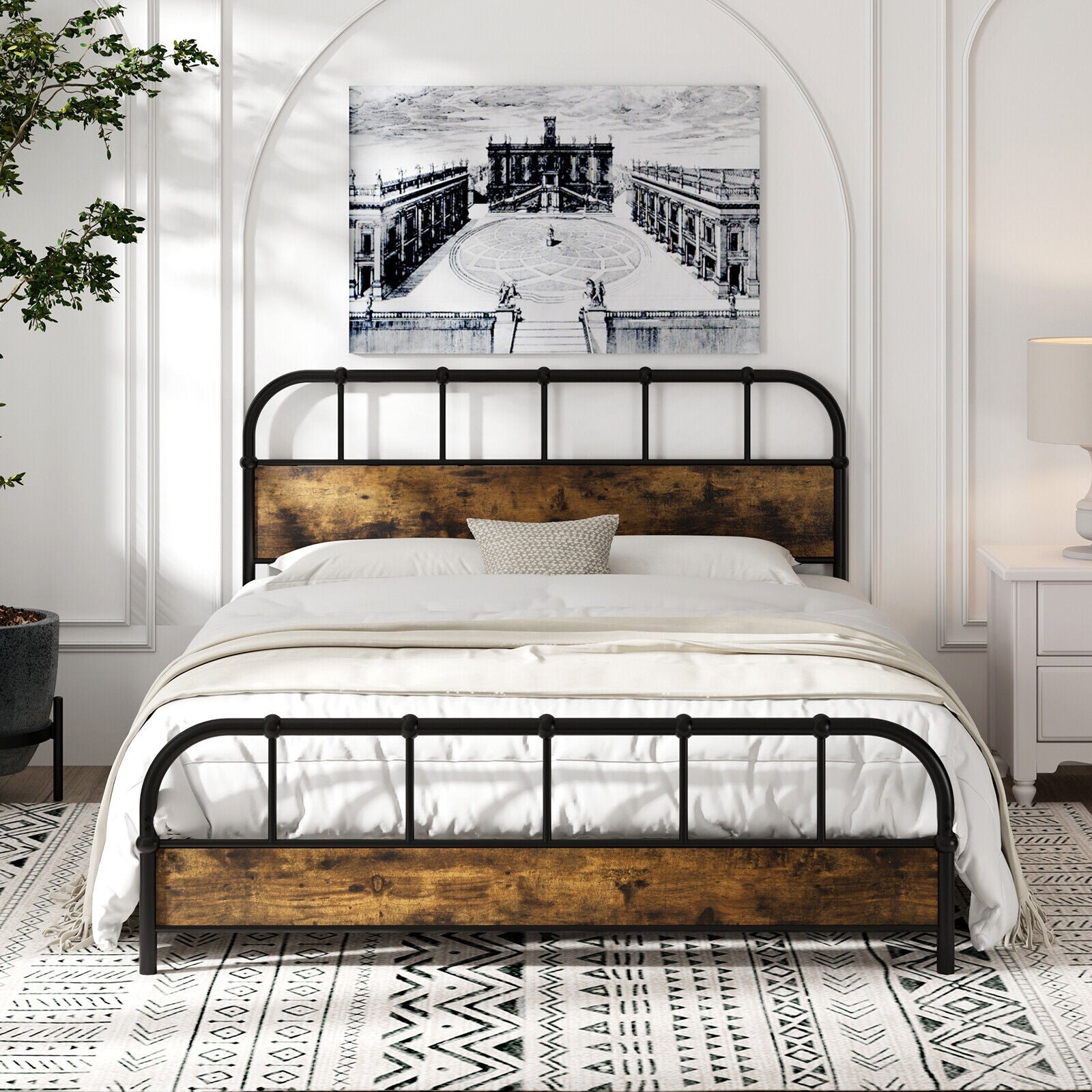 Queen Size Industrial Metal Platform Bed Frame Headboard Mattress Foundation-Queen Size, Black Simple Bed Frame at Gallery Canada