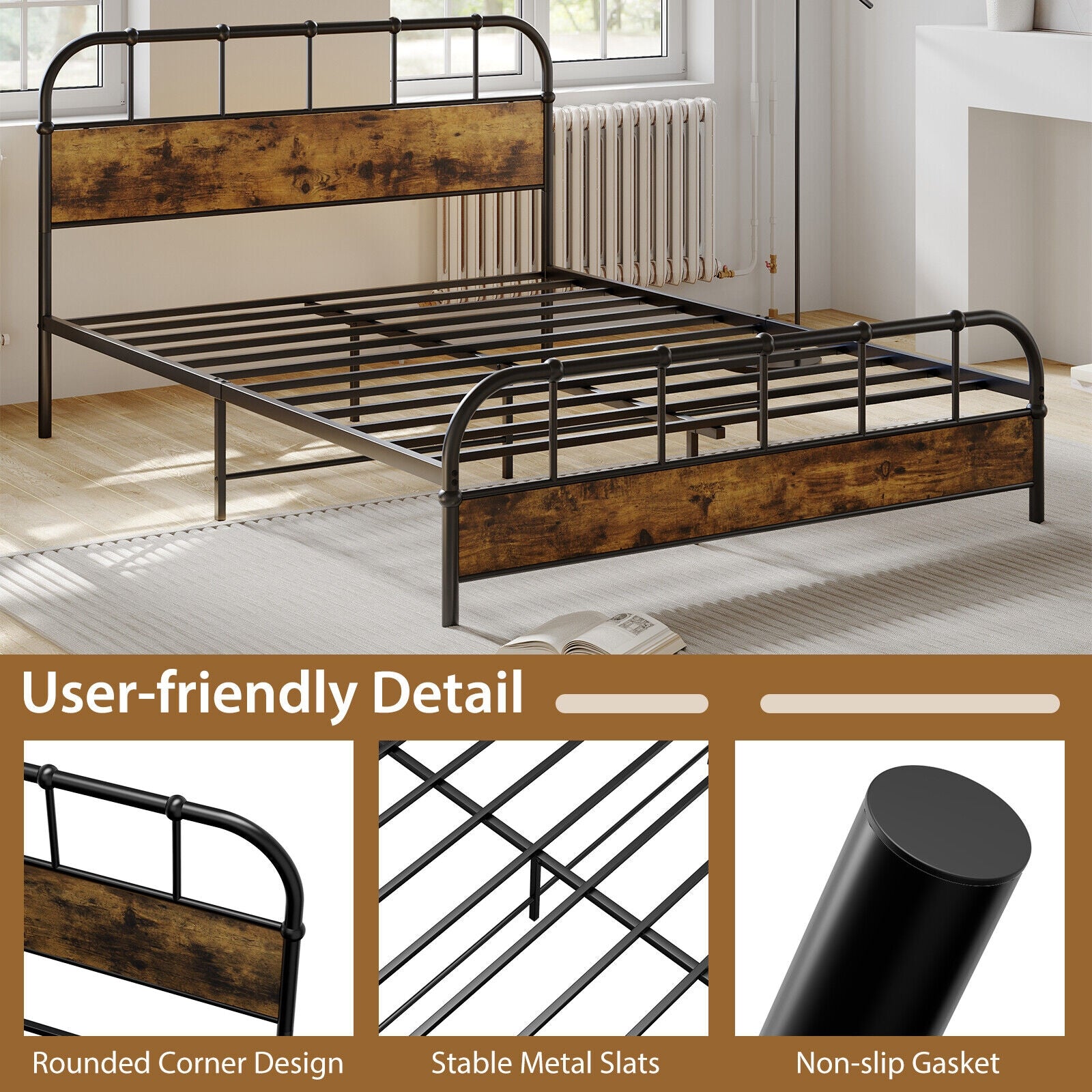 Queen Size Industrial Metal Platform Bed Frame Headboard Mattress Foundation-Queen Size, Black Simple Bed Frame at Gallery Canada