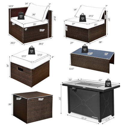 9 Pieces Outdoor Patio Furniture Set with 42 Inch Propane Fire Pit Table, Turquoise Patio Conversation Sets at Gallery Canada