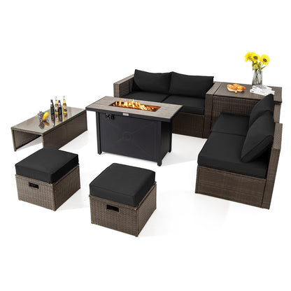 9 Piece Outdoor Patio Furniture Set, 42 Inch Propane Fire Pit Table, Black Patio Conversation Sets Black at Gallery Canada