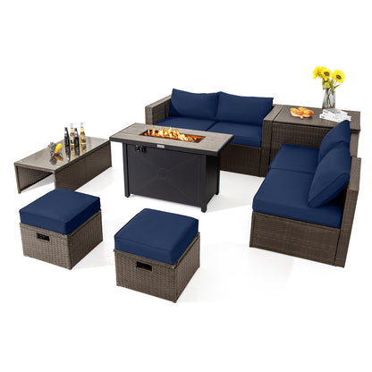 9 Piece Outdoor Patio Furniture Set, 42 Inch Propane Fire Pit Table, Navy Patio Conversation Sets at Gallery Canada