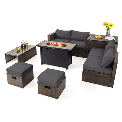 9 Piece Patio Furniture Set, 42 Inch Propane Fire Pit Table, Gray Patio Conversation Sets at Gallery Canada