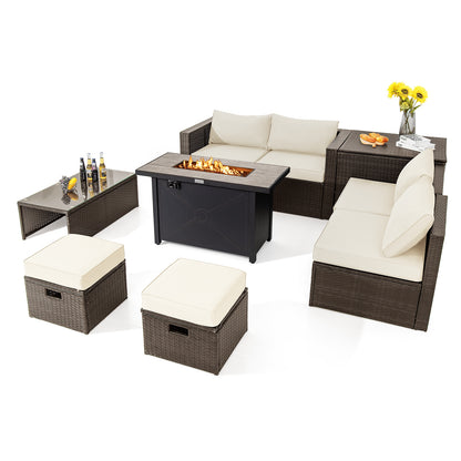 9 Piece Outdoor Patio Furniture Set, 42 Inch Propane Fire Pit Table, White Patio Conversation Sets at Gallery Canada