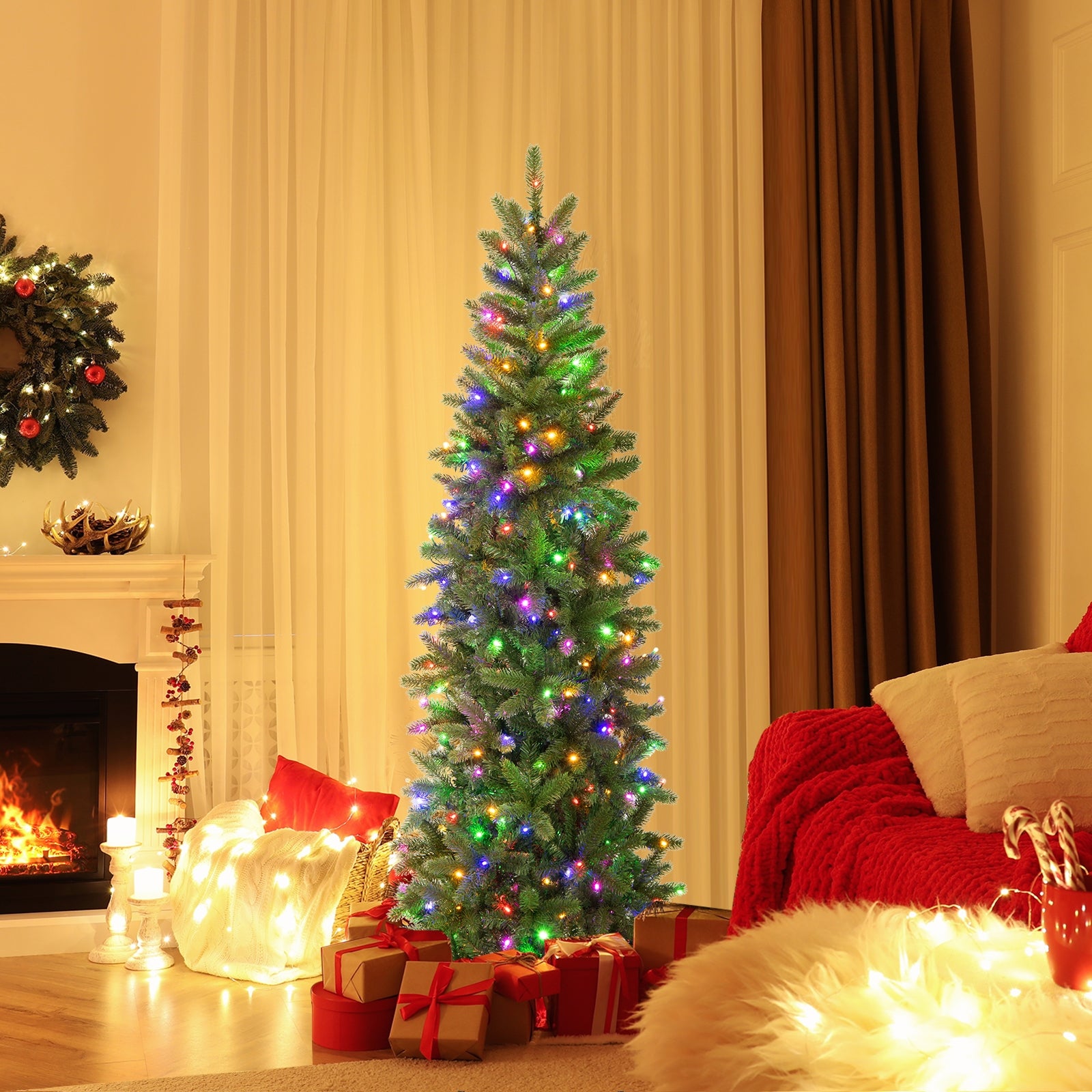 Pencil Christmas Tree, 180 LED Lights, Warm White Multi-Color, Green Christmas Tree at Gallery Canada