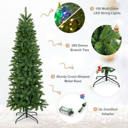 Pencil Christmas Tree, 180 LED Lights, Warm White Multi-Color, Green Christmas Tree at Gallery Canada