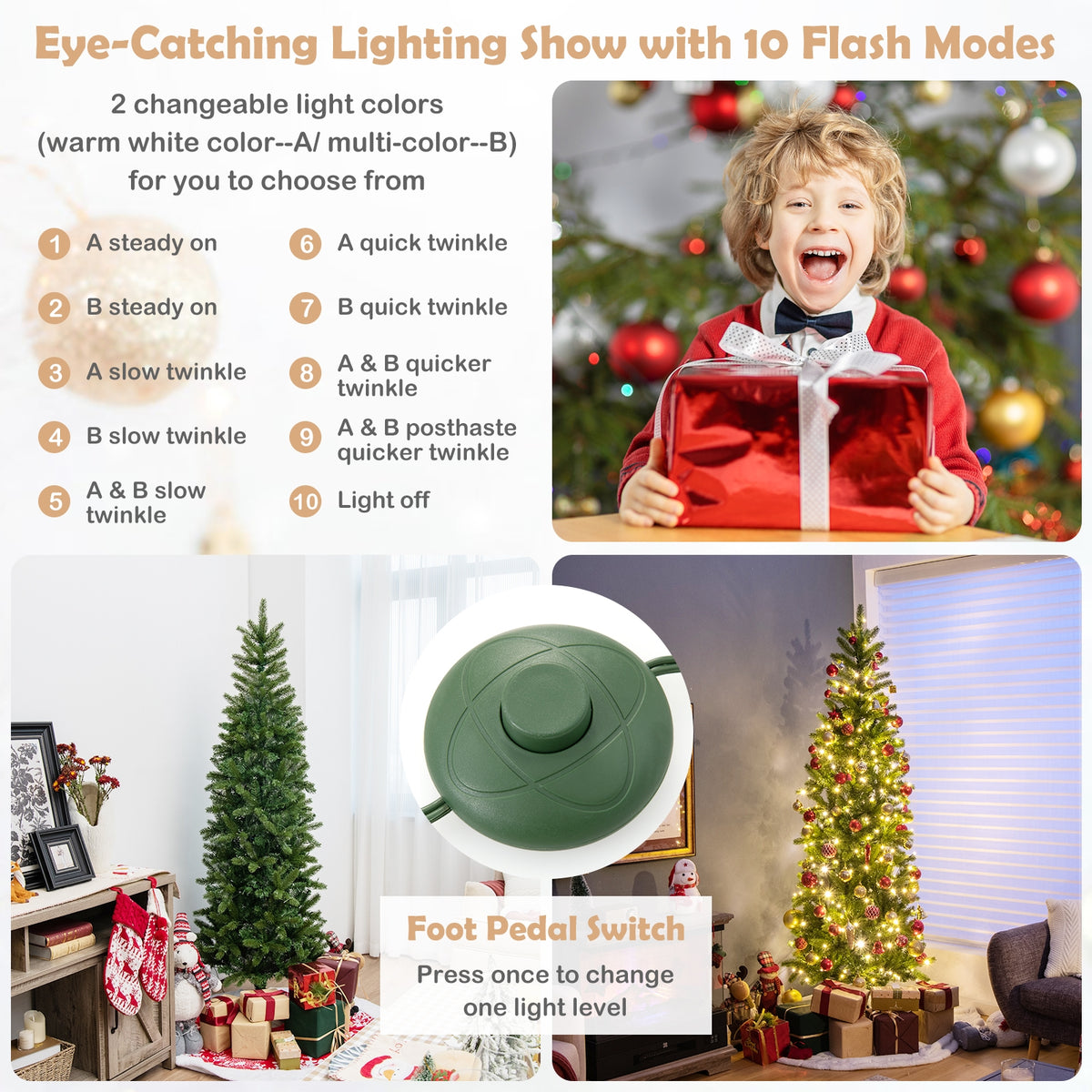 Pencil Christmas Tree, 180 LED Lights, Warm White Multi-Color, Green Christmas Tree at Gallery Canada