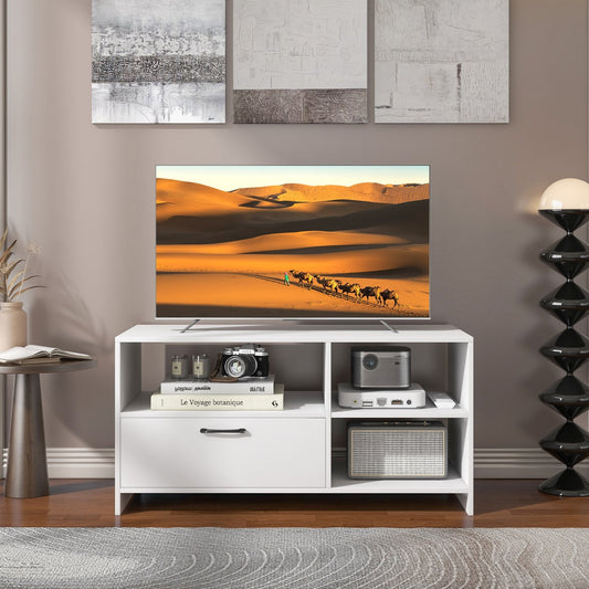 Modern Media Console Table with 3 Open Compartments and 1 Storage Drawer, White - Gallery Canada