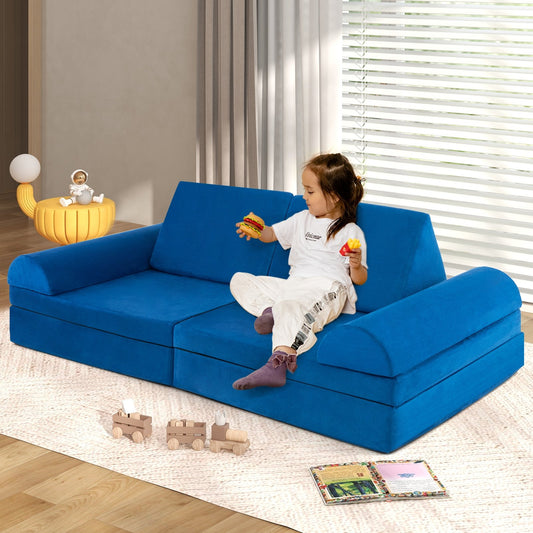 8 Pieces Convertible Kids Sofa Playset with Zipper, Blue - Gallery Canada