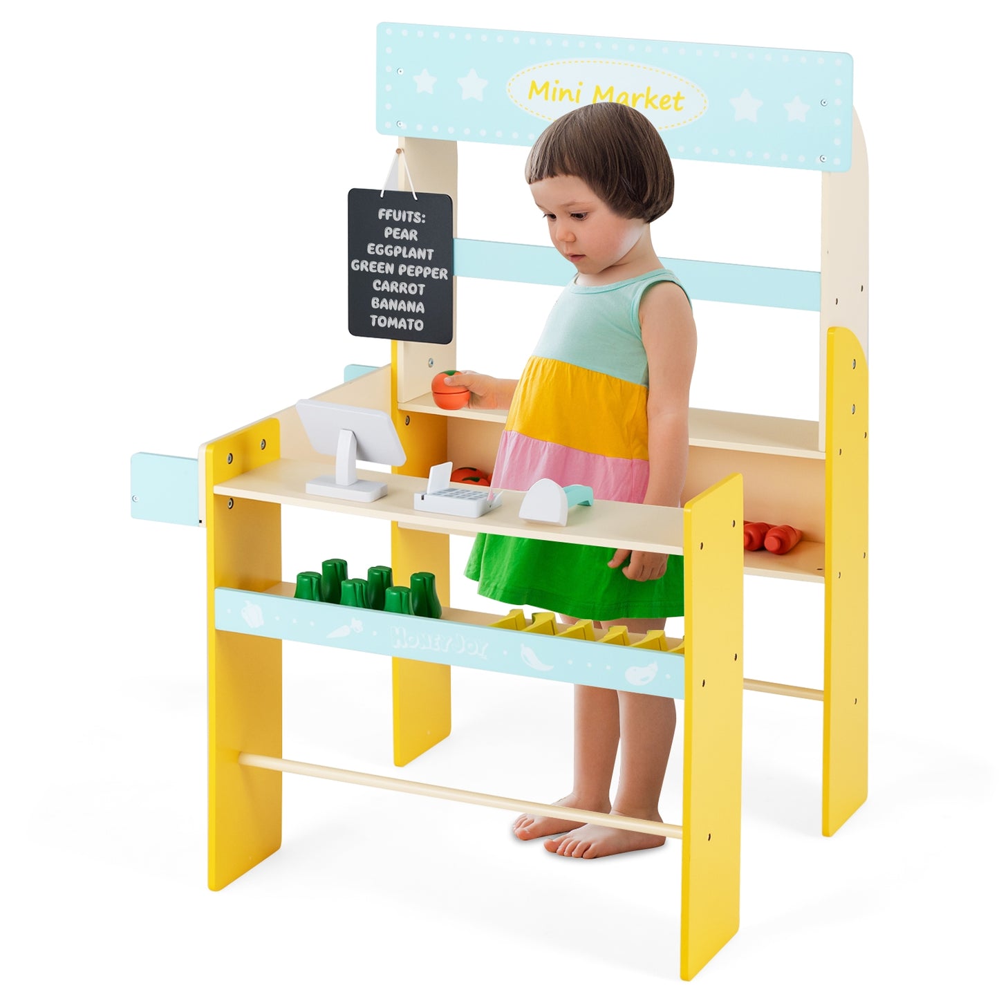 Kid's Pretend Play Grocery Store with Cash Register and Blackboard, Blue Play Kitchen Sets at Gallery Canada