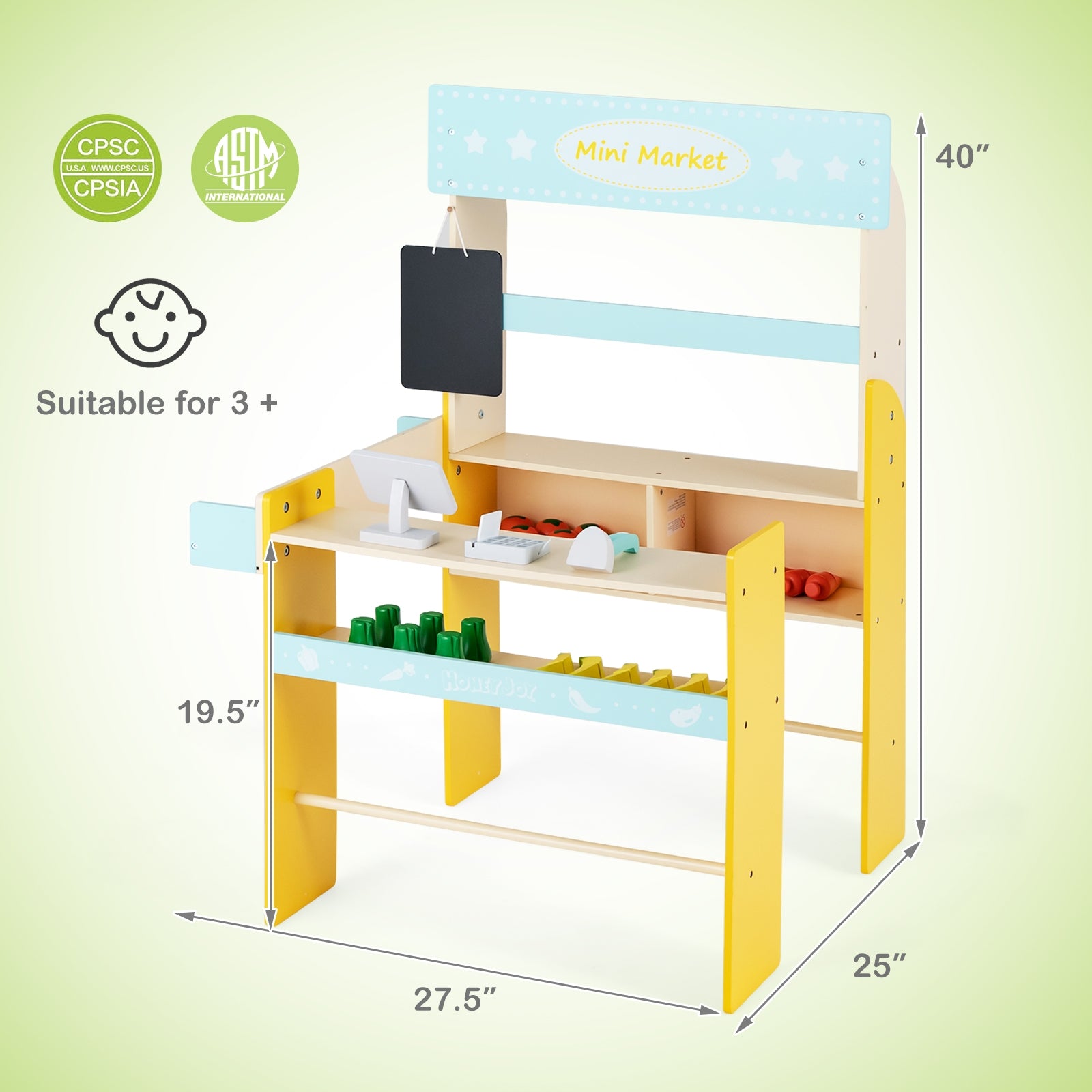 Kid's Pretend Play Grocery Store with Cash Register and Blackboard, Blue Play Kitchen Sets at Gallery Canada