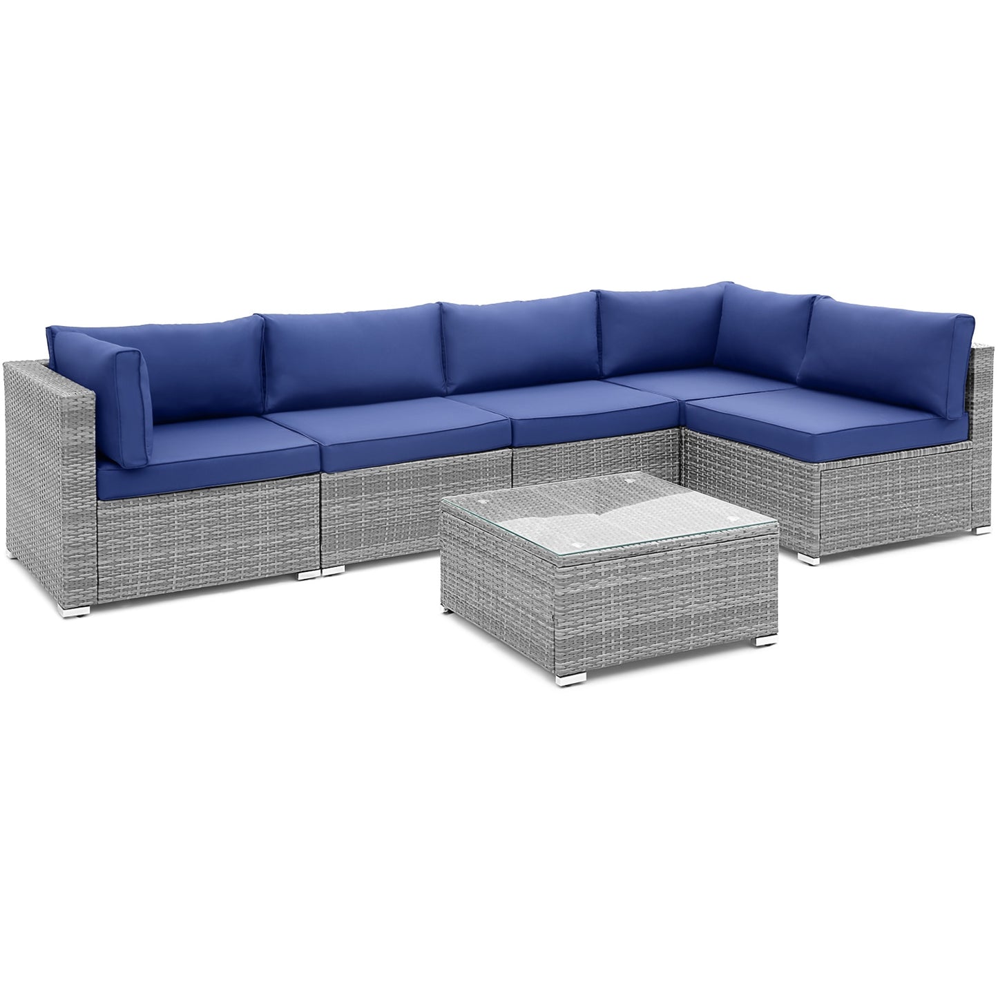 6 Piece Patio Conversation Sofa Set with Tempered Glass Coffee Table, Navy Patio Conversation Sets at Gallery Canada