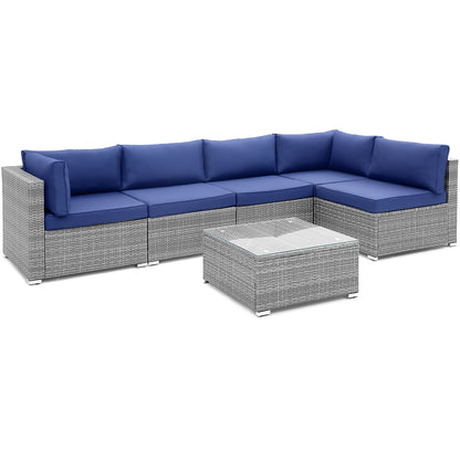 6 Piece Patio Conversation Sofa Set with Tempered Glass Coffee Table, Navy Patio Conversation Sets at Gallery Canada
