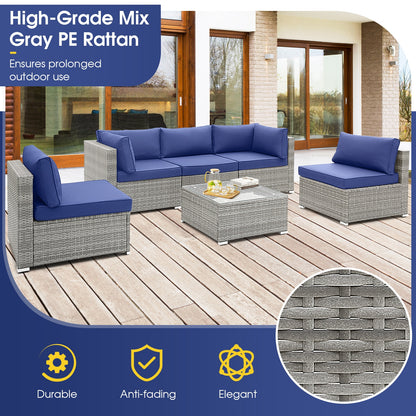 6 Piece Patio Conversation Sofa Set with Tempered Glass Coffee Table, Navy Patio Conversation Sets at Gallery Canada