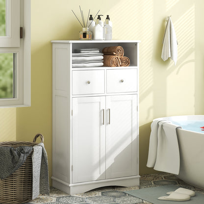 2 Doors Freeestanding Bathroom Floor Cabinet with 2 Drawers and Adjustable Shelves, White Floor Cabinets at Gallery Canada