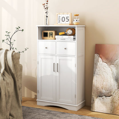 2 Doors Freeestanding Bathroom Floor Cabinet with 2 Drawers and Adjustable Shelves, White Floor Cabinets at Gallery Canada
