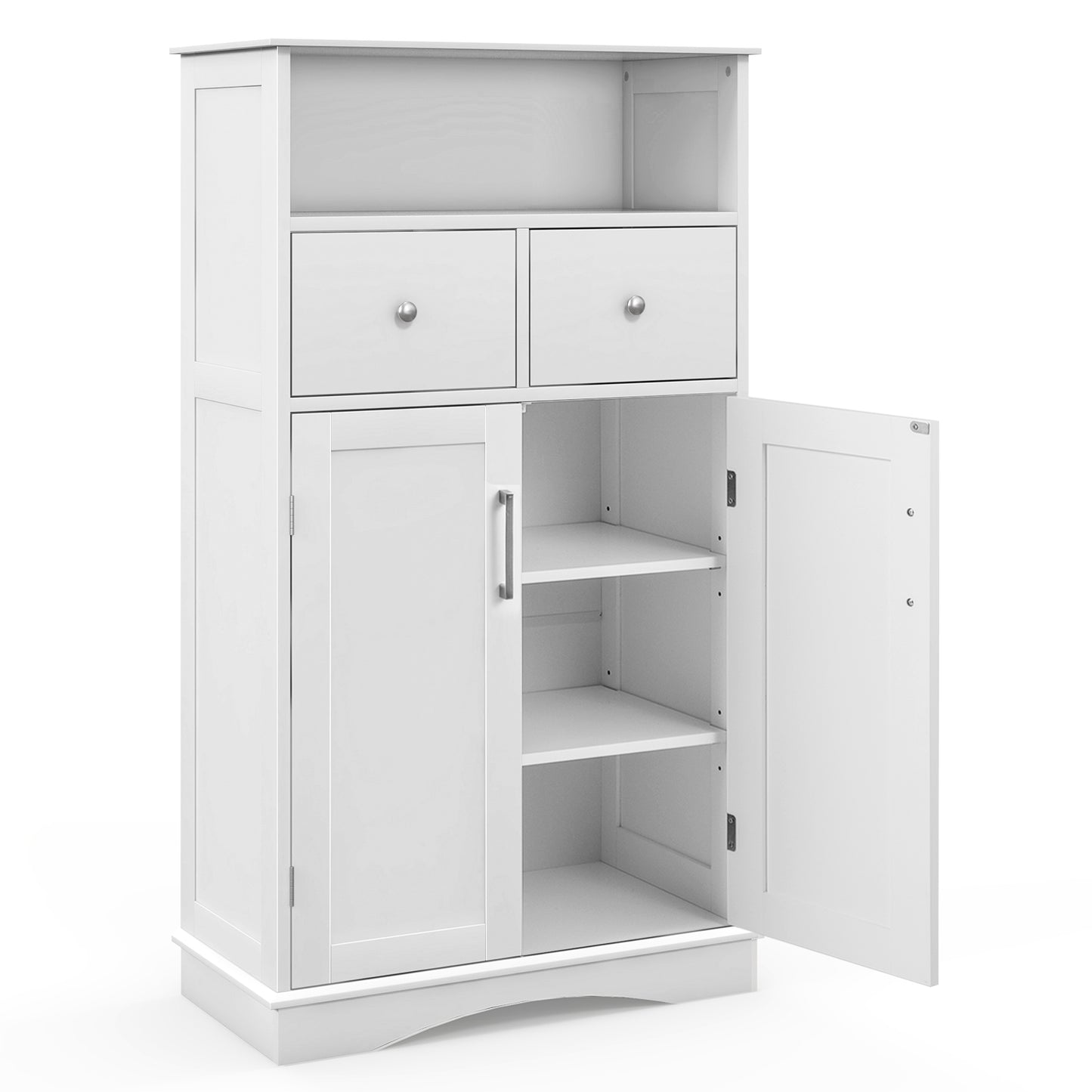 2 Doors Freeestanding Bathroom Floor Cabinet with 2 Drawers and Adjustable Shelves, White Floor Cabinets at Gallery Canada
