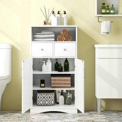 2 Doors Freeestanding Bathroom Floor Cabinet with 2 Drawers and Adjustable Shelves, White Floor Cabinets at Gallery Canada