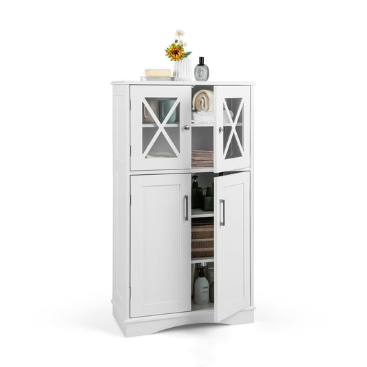 4 Doors Freeestanding Bathroom Floor Cabinet with Adjustable Shelves, White - Gallery Canada