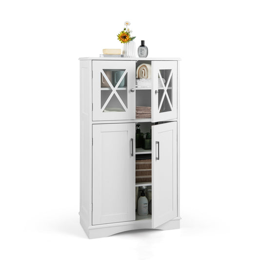 4 Doors Freeestanding Bathroom Floor Cabinet with Adjustable Shelves, White Floor Cabinets White at Gallery Canada