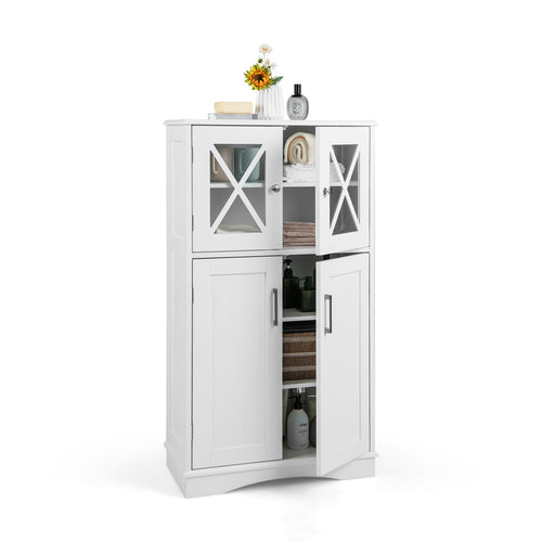 4 Door Freestanding Bathroom Cabinet, Adjustable Shelves, White
