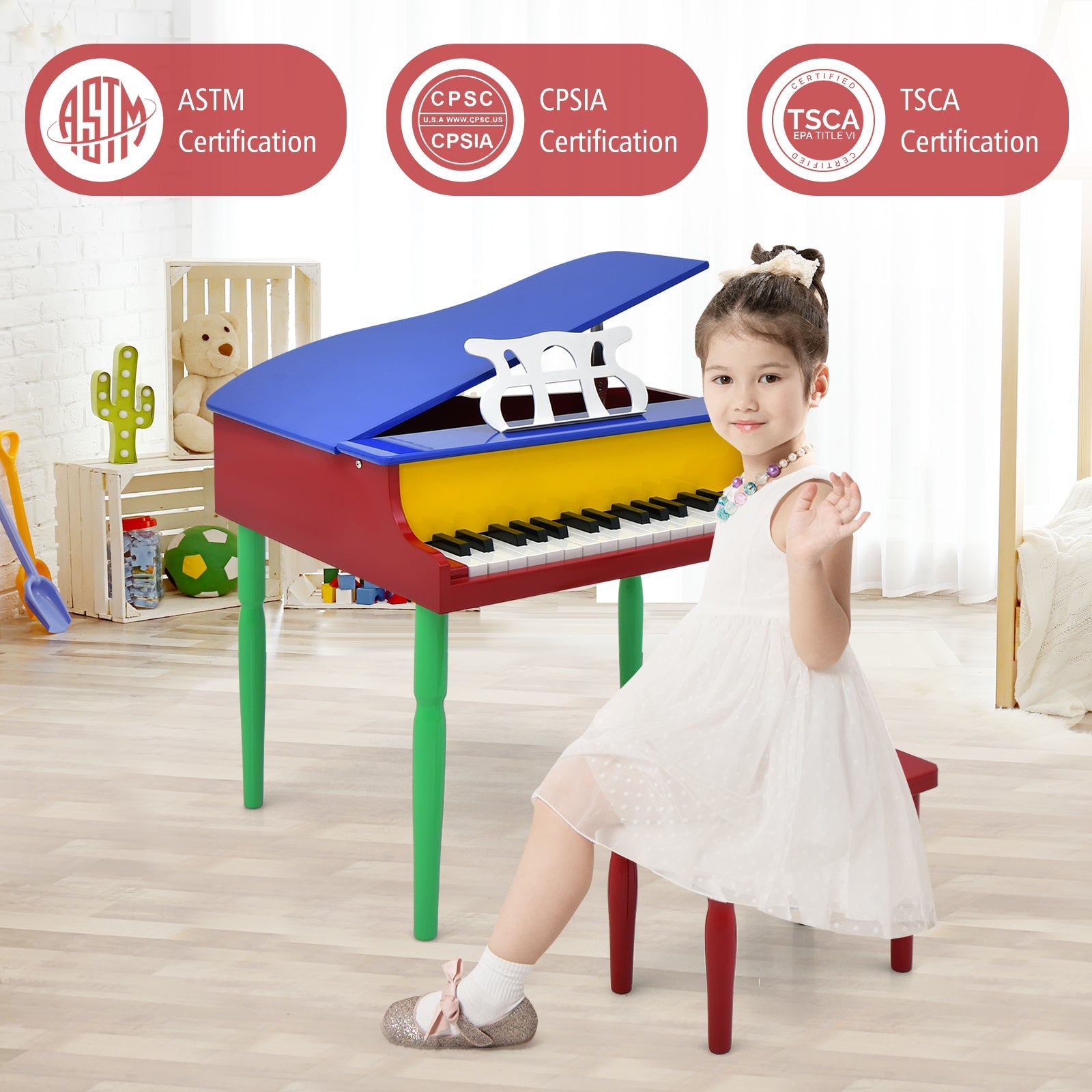 30-Key Wood Toy Kids Grand Piano with Bench and Music Rack, Multicolor Pianos & Keyboards at Gallery Canada