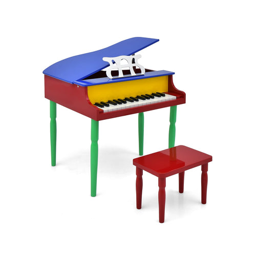 30-Key Wood Kids Grand Piano With Bench, Music Rack, Multicolor