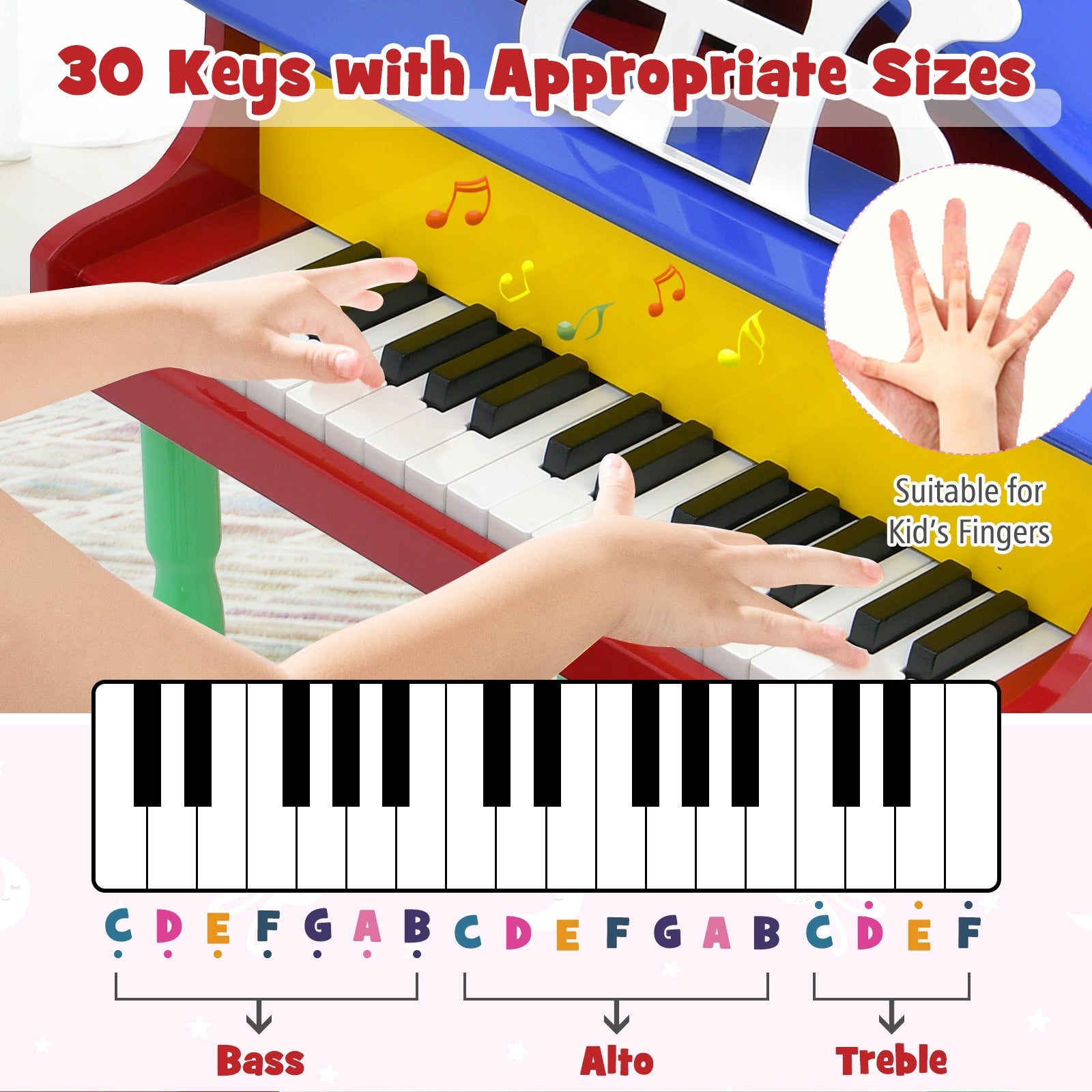 30-Key Wood Toy Kids Grand Piano with Bench and Music Rack, Multicolor Pianos & Keyboards at Gallery Canada