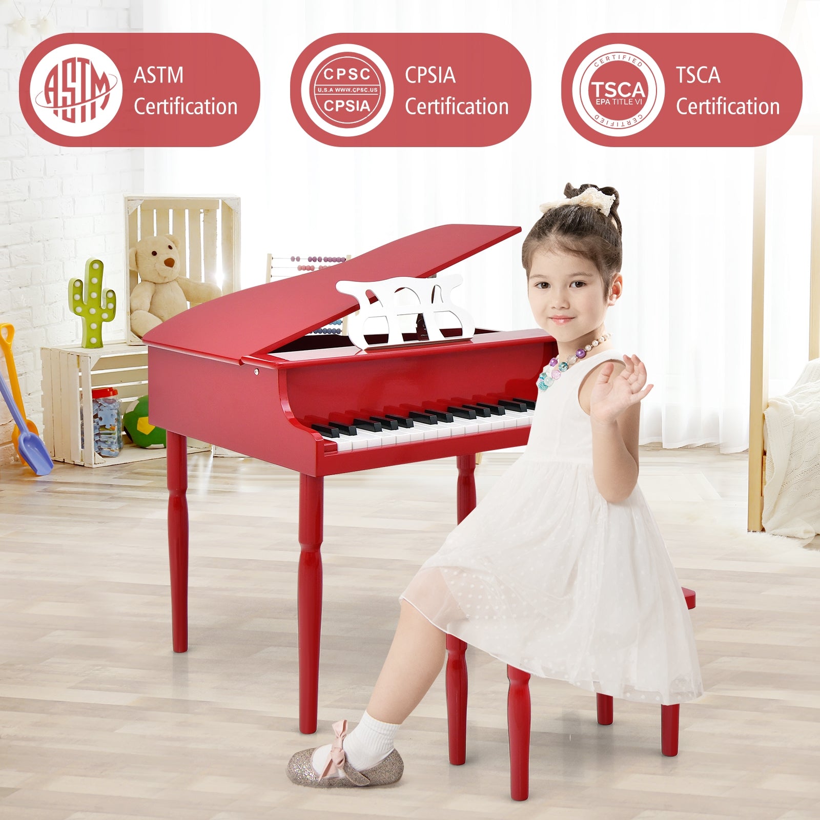 30-Key Wood Toy Kids Grand Piano with Bench and Music Rack, Red Pianos & Keyboards at Gallery Canada