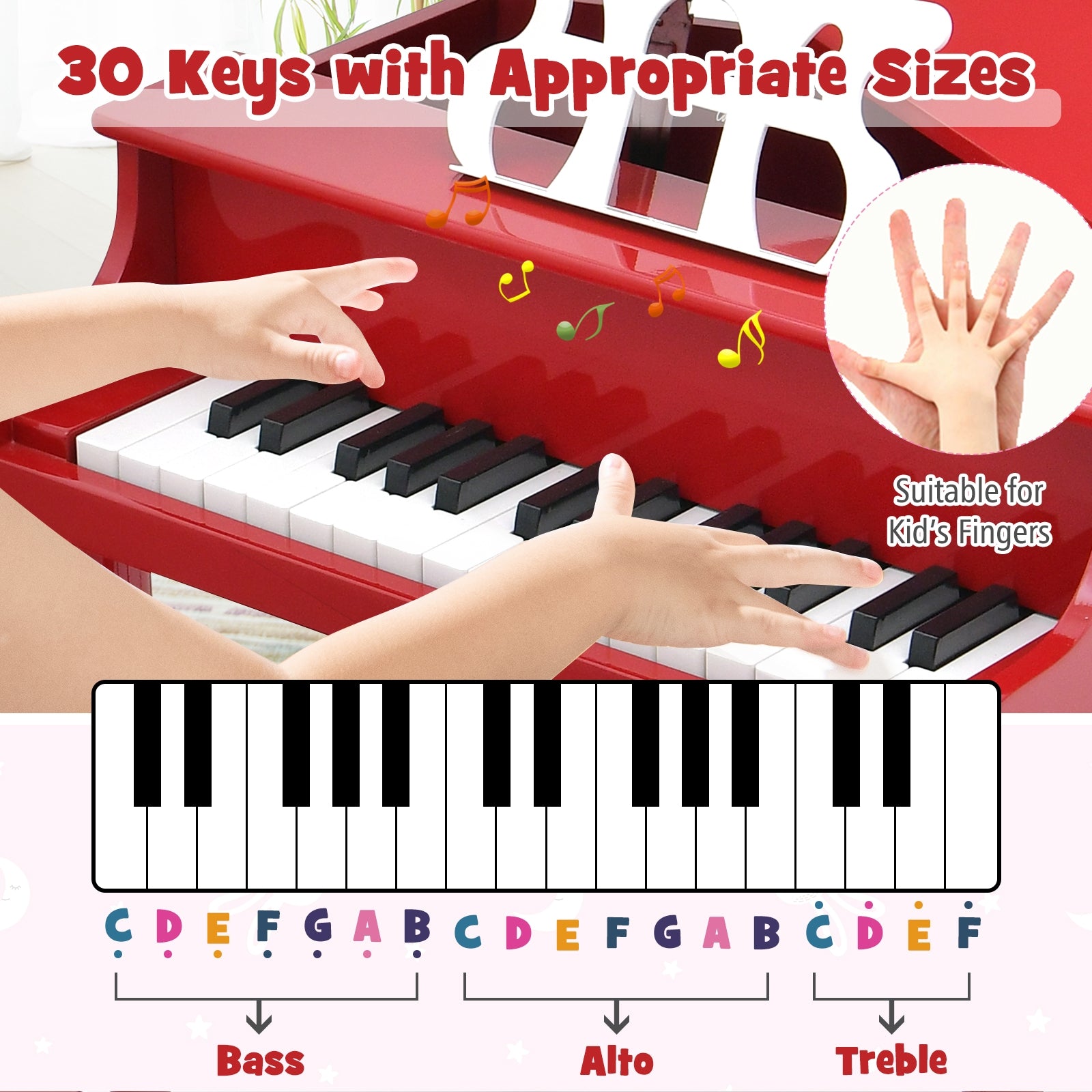 30-Key Wood Toy Kids Grand Piano with Bench and Music Rack, Red Pianos & Keyboards at Gallery Canada