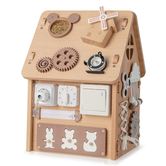 Multi-purpose Busy House with Sensory Games and Interior Storage Space, Natural