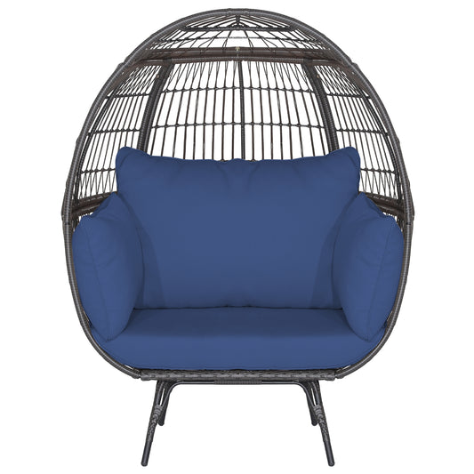 Oversized Patio Rattan Egg Lounge Chair with 4 Cushions, Navy Outdoor Chaise Lounges Navy at Gallery Canada