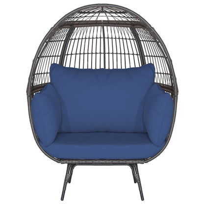 Oversized Patio Rattan Egg Lounge Chair with 4 Cushions, Navy Outdoor Chaise Lounges at Gallery Canada