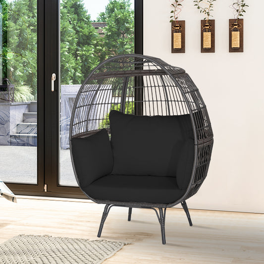Oversized Indoor Wicker Egg Chair with Sturdy Metal Frame for Patio, Black Outdoor Chaise Lounges Black at Gallery Canada