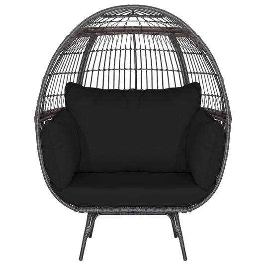 Oversized Wicker Egg Chair, Sturdy Metal Frame, Black Outdoor Chaise Lounges Black at Gallery Canada
