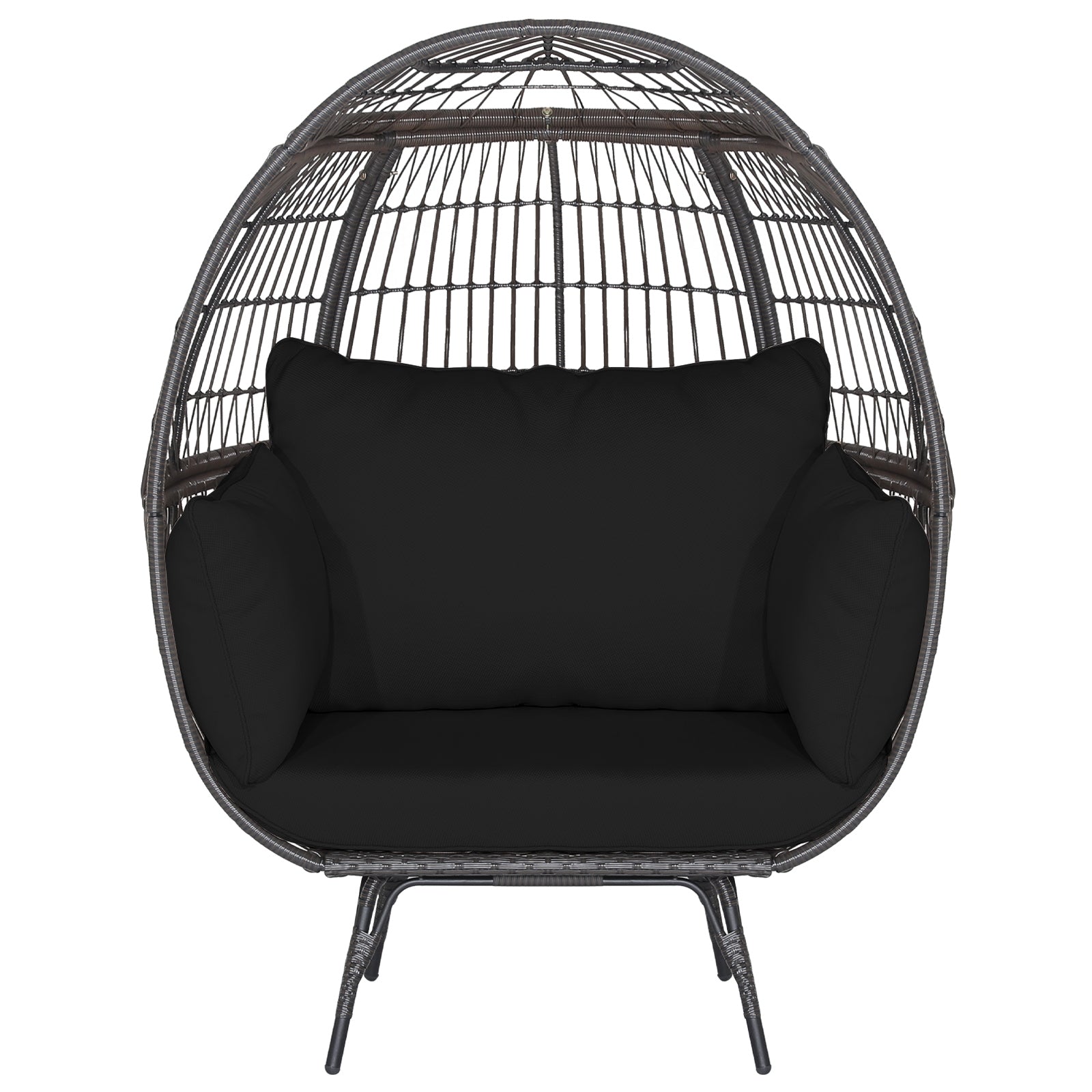 Oversized Indoor Wicker Egg Chair with Sturdy Metal Frame for Patio, Black Outdoor Chaise Lounges Black at Gallery Canada