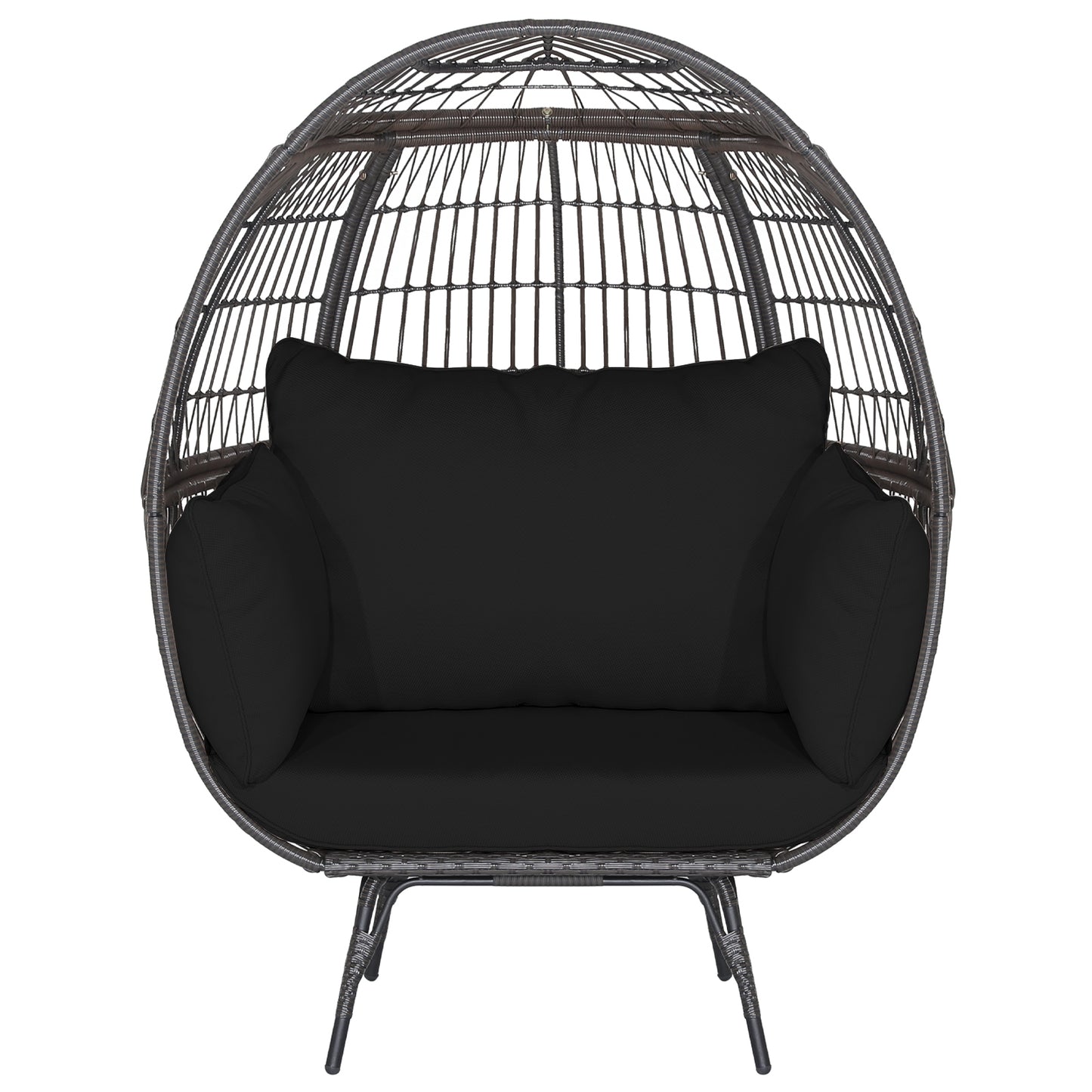 Oversized Indoor Wicker Egg Chair with Sturdy Metal Frame for Patio, Black Outdoor Chaise Lounges Black at Gallery Canada