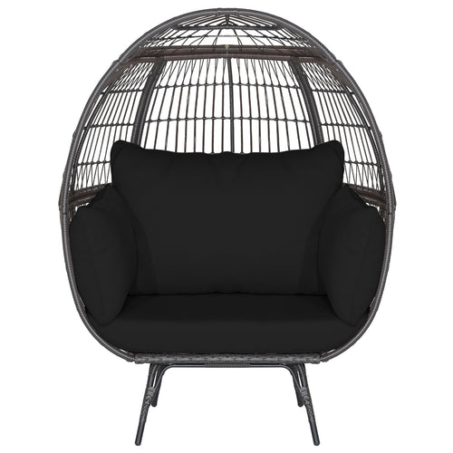 Oversized Wicker Egg Chair, Sturdy Metal Frame, Black