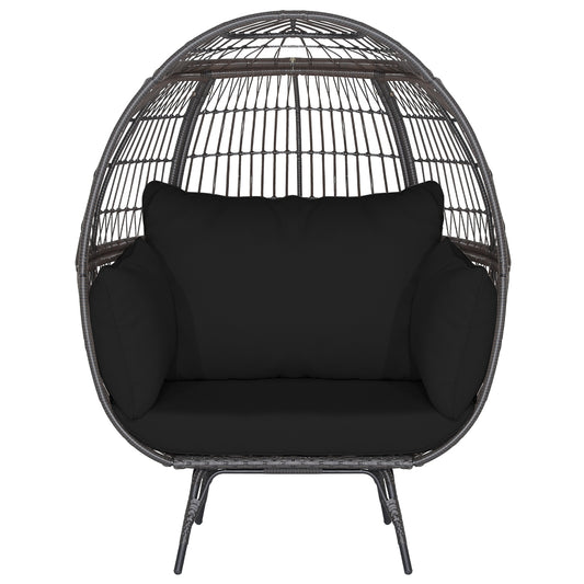 Oversized Wicker Egg Chair, Sturdy Metal Frame, Black Outdoor Chaise Lounges Black at Gallery Canada