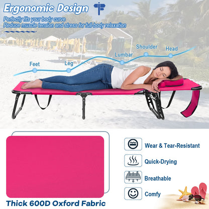 Beach Chaise Lounge Chair with Face Hole and Removable Pillow, Pink Outdoor Chaise Lounges at Gallery Canada