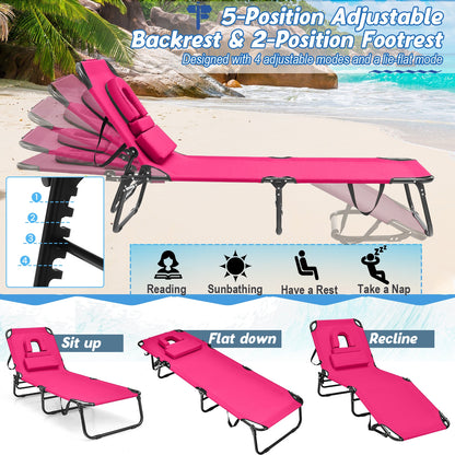 Beach Chaise Lounge Chair with Face Hole and Removable Pillow, Pink Outdoor Chaise Lounges at Gallery Canada